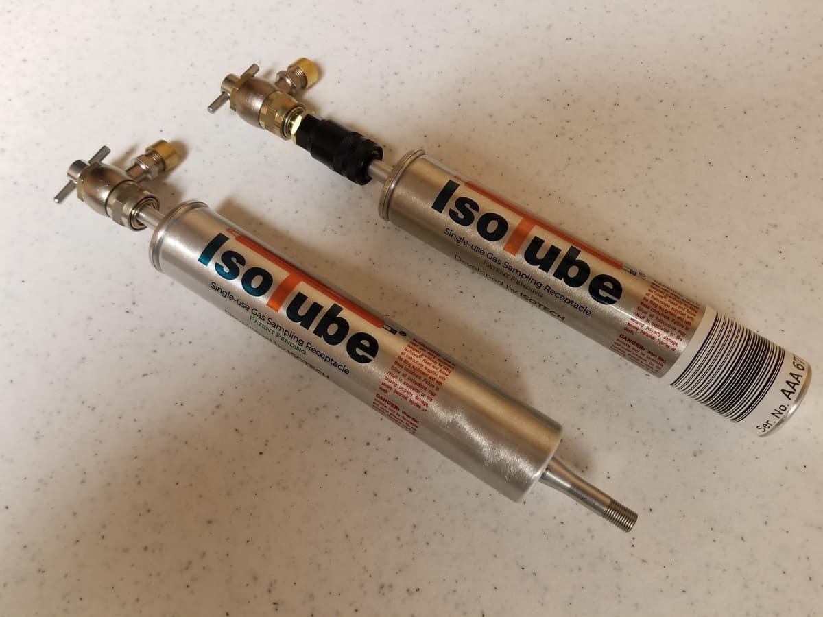 Current and old IsoTubes with septum valves attached